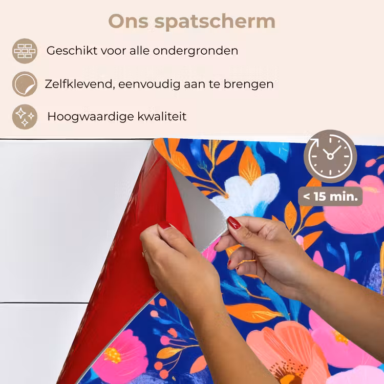 Spatscherm keuken - Bloemen - Blauw - Roze — 4