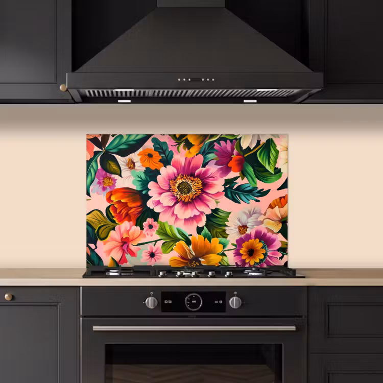 Spatscherm keuken - Bloemen - Kleurrijk - Roze — 2
