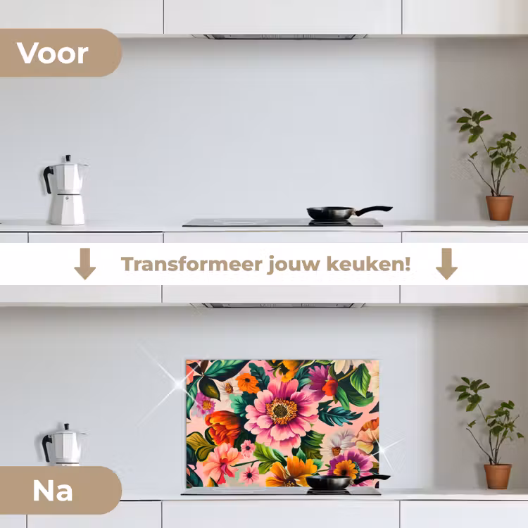 Spatscherm keuken - Bloemen - Kleurrijk - Roze — 3