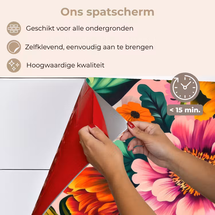 Spatscherm keuken - Bloemen - Kleurrijk - Roze — 4