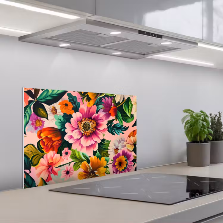 Spatscherm keuken - Bloemen - Kleurrijk - Roze — 5