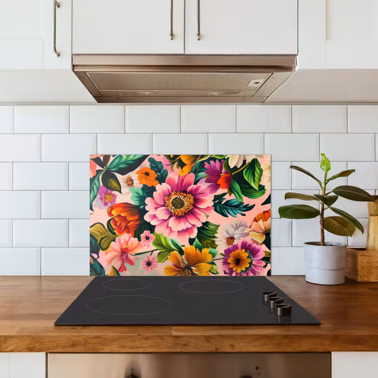Spatscherm keuken - Bloemen - Kleurrijk - Roze — 6
