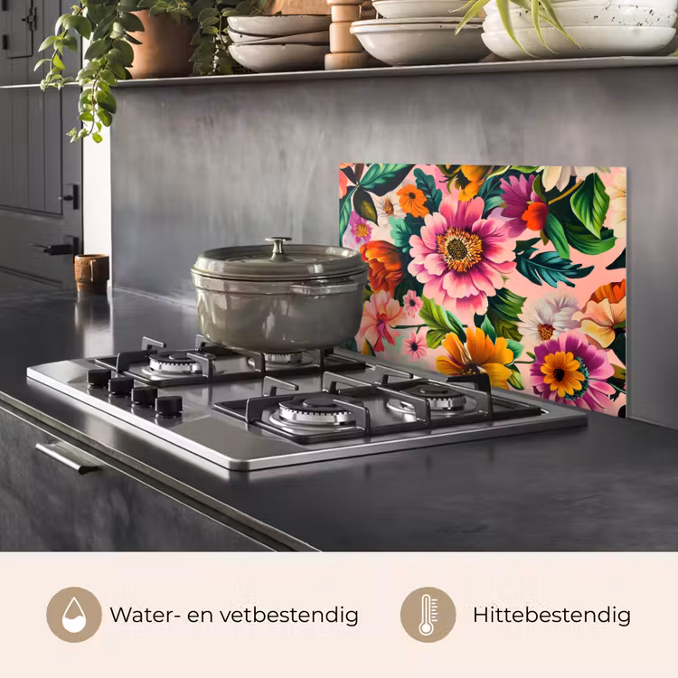 Spatscherm keuken - Bloemen - Kleurrijk - Roze — 7