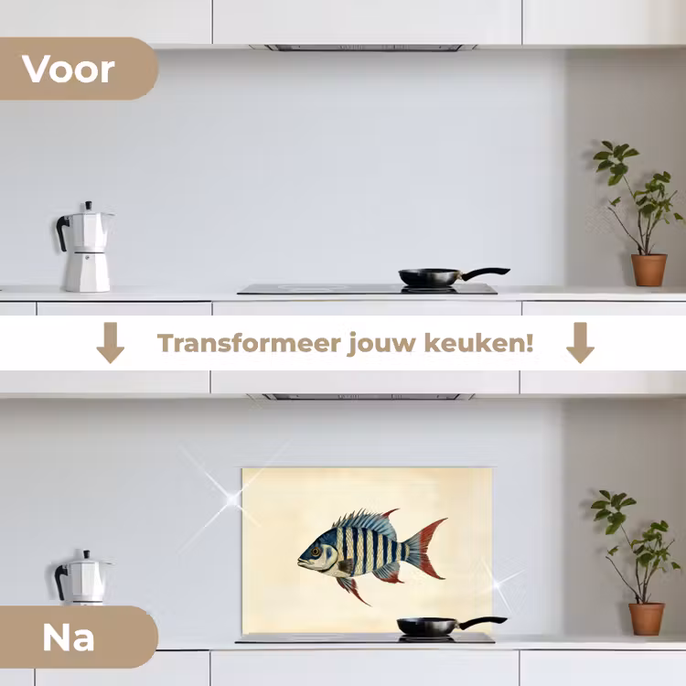 Spatscherm keuken - Gestreept - Donkerblauw - Rugvin - Vis — 3