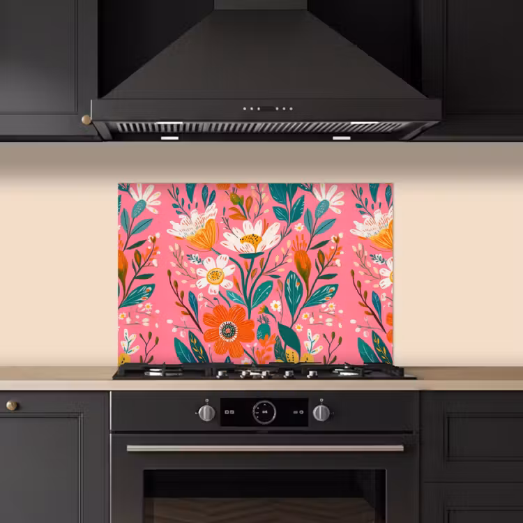 Spatscherm keuken - Roze - Bloemen - Wit - Oranje — 2