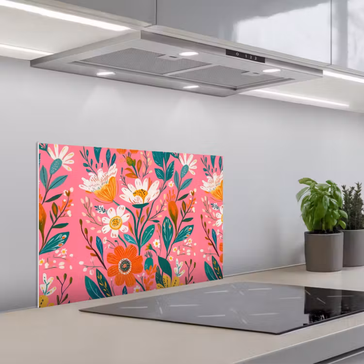 Spatscherm keuken - Roze - Bloemen - Wit - Oranje — 5