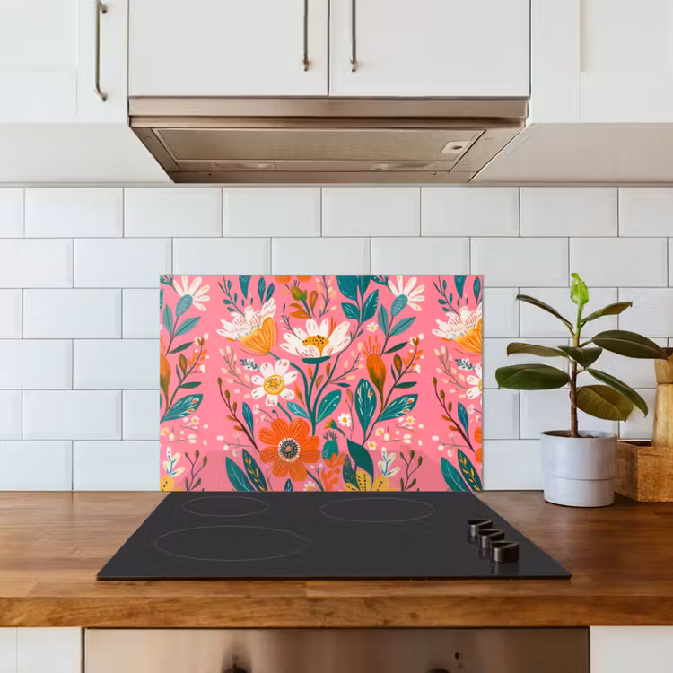 Spatscherm keuken - Roze - Bloemen - Wit - Oranje — 6