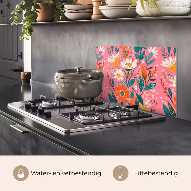 Spatscherm keuken - Roze - Bloemen - Wit - Oranje — 7