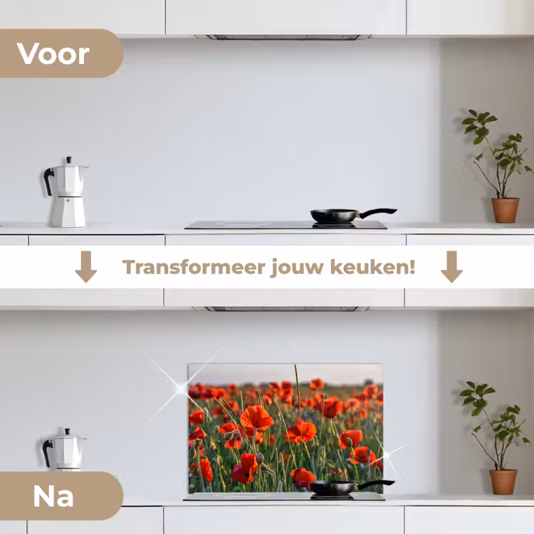Spatscherm keuken - Bloemen - Klaprozen - Natuur - Rood — 3