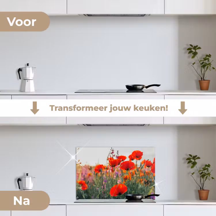 Spatscherm keuken - Klaproos - Bloemen - Rood - Paars - Weide — 3
