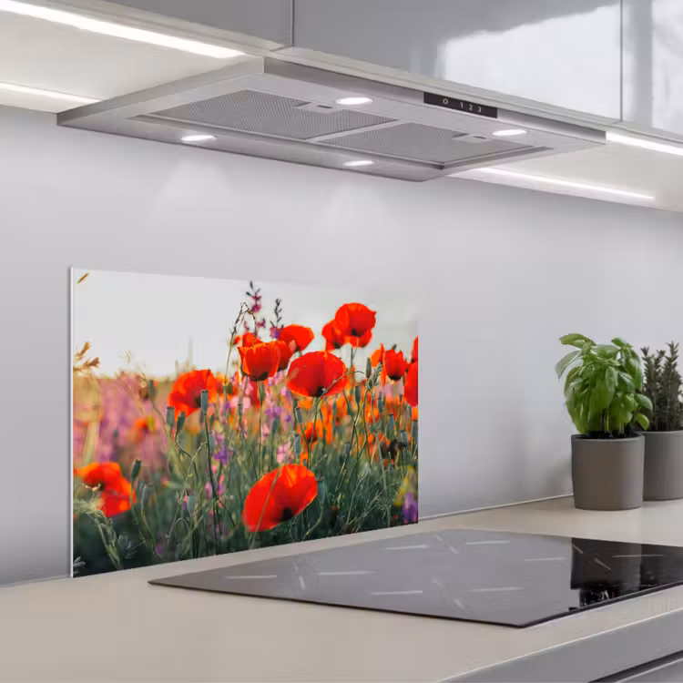 Spatscherm keuken - Klaproos - Bloemen - Rood - Paars - Weide — 5