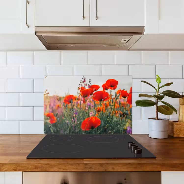Spatscherm keuken - Klaproos - Bloemen - Rood - Paars - Weide — 6