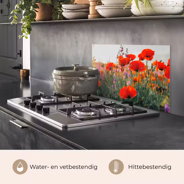 Spatscherm keuken - Klaproos - Bloemen - Rood - Paars - Weide — 7