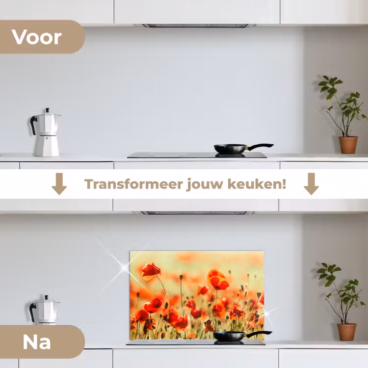 Spatscherm keuken - Klaprozen - Bloemen - Rood - Bloemenveld — 3