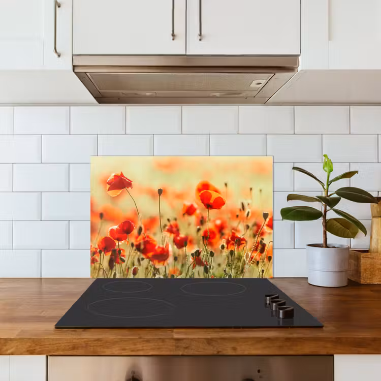 Spatscherm keuken - Klaprozen - Bloemen - Rood - Bloemenveld — 6