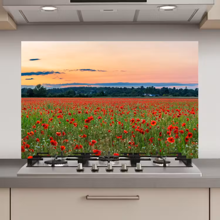 Spatscherm keuken - Klaprozen - Landschap - Rood - Bloemen — 1