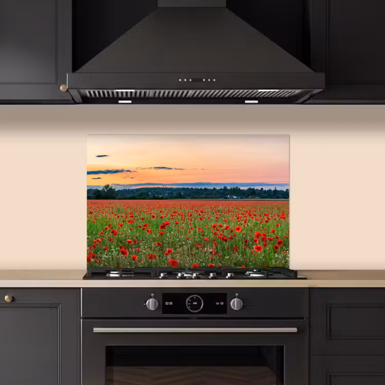 Spatscherm keuken - Klaprozen - Landschap - Rood - Bloemen — 2