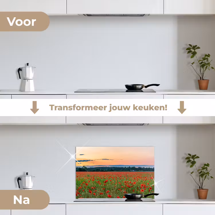 Spatscherm keuken - Klaprozen - Landschap - Rood - Bloemen — 3