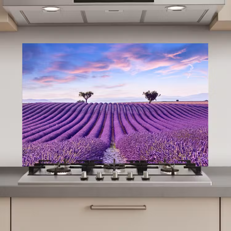 Spatscherm keuken - Lavendel - Natuur - Paars - Bomen - Bloemen — 1