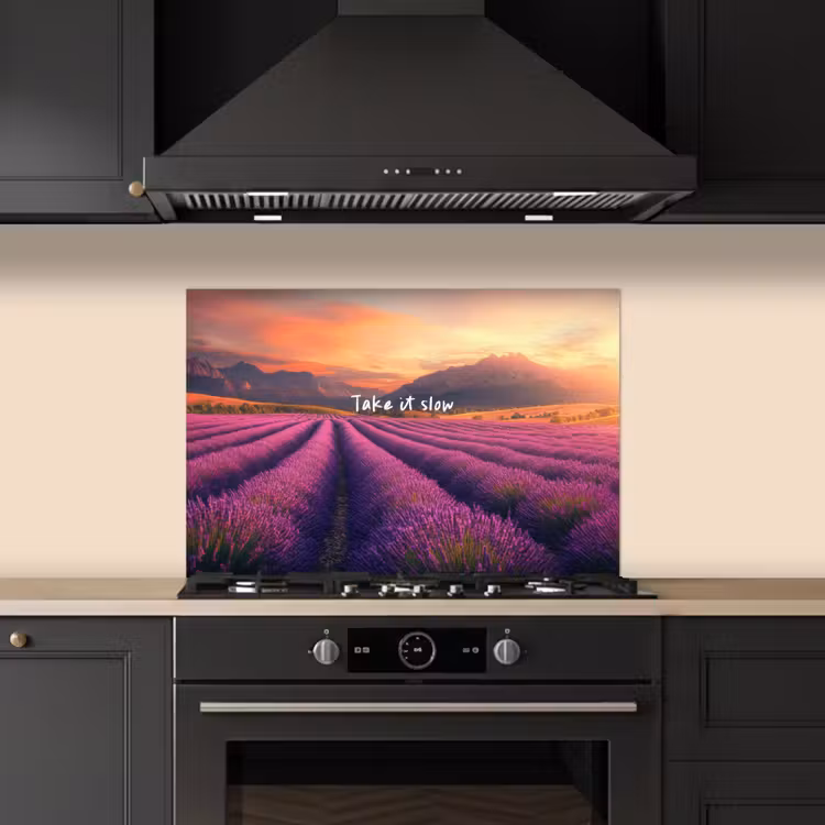 Spatscherm keuken - Lavendelveld - Quote - Zonsondergang — 2