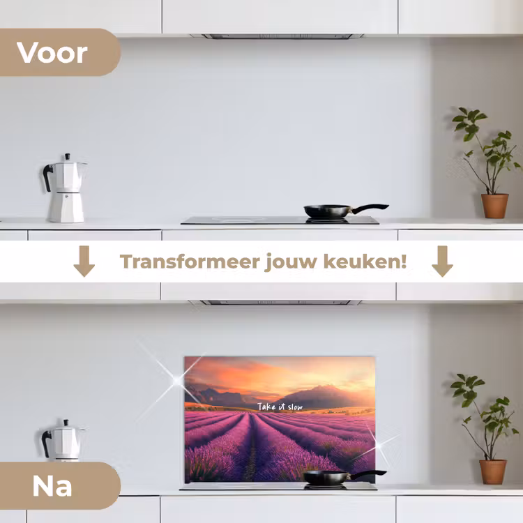 Spatscherm keuken - Lavendelveld - Quote - Zonsondergang — 3