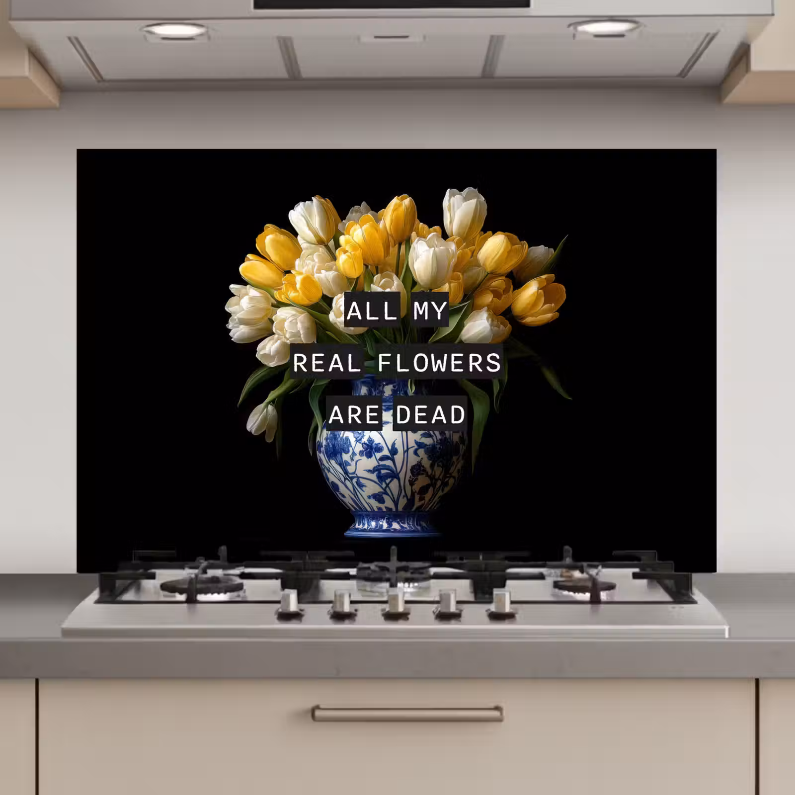 Spatscherm keuken - Quotes - Bloem - Tulp - Geel — 1