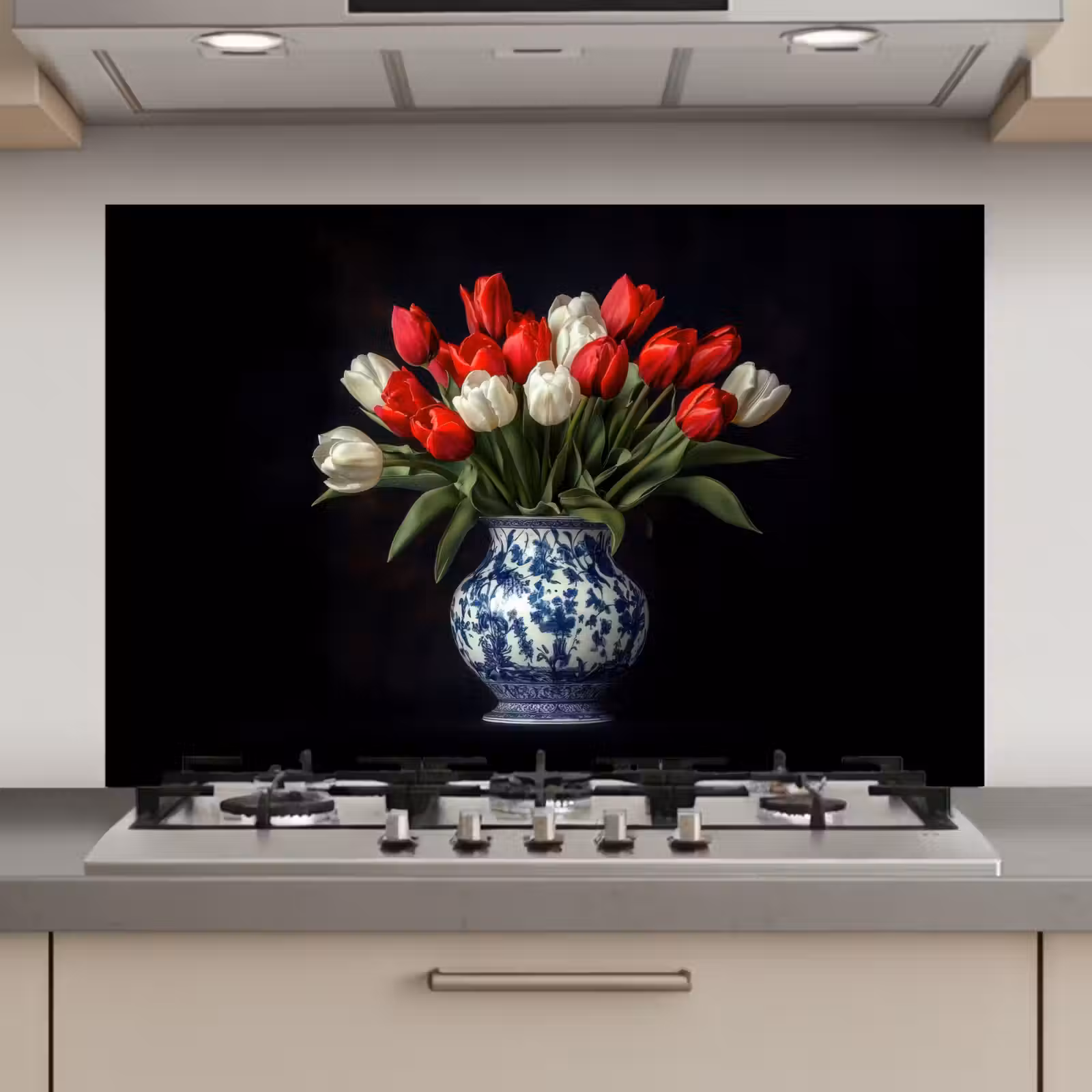 Spatscherm keuken - Rode - Bloemen - Tulpen - Vaas — 1