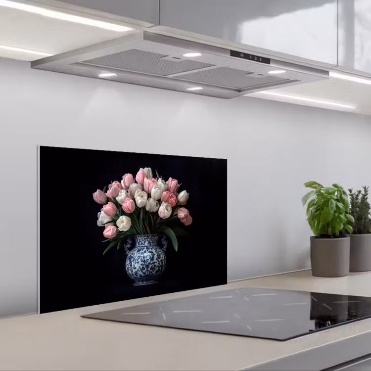 Spatscherm keuken - Bloemen - Roze - Tulpen - Vaas — 5