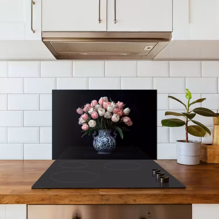 Spatscherm keuken - Bloemen - Roze - Tulpen - Vaas — 6