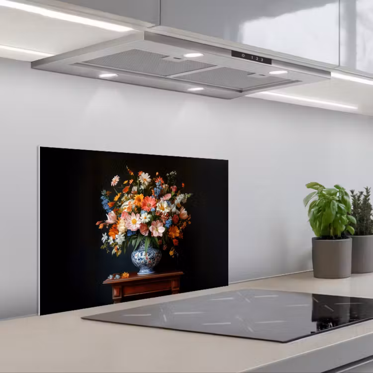 Spatscherm keuken - Boeket - Roze - Bloemen - Vaas — 5