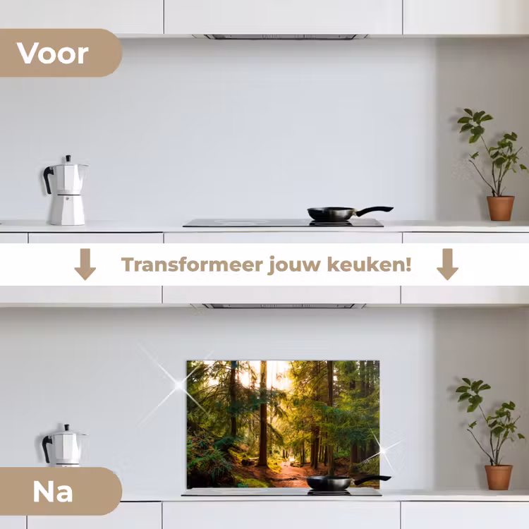 Spatscherm keuken - Bos - Pad - Bomen - Groen - Zon - Natuur — 3