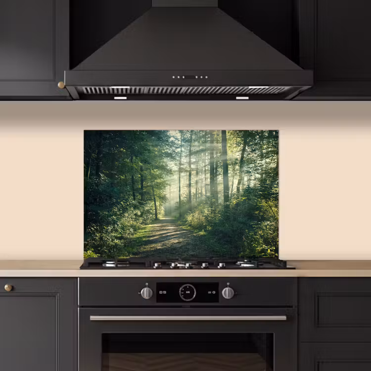 Spatscherm keuken - Bos - Pad - Zon - Bomen - Groen - Natuur — 2