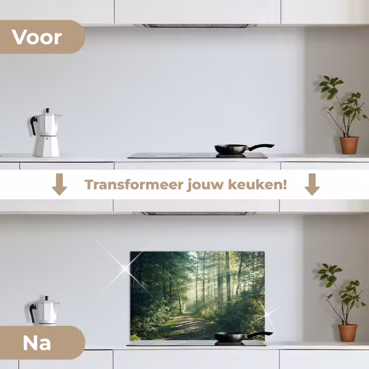 Spatscherm keuken - Bos - Pad - Zon - Bomen - Groen - Natuur — 3