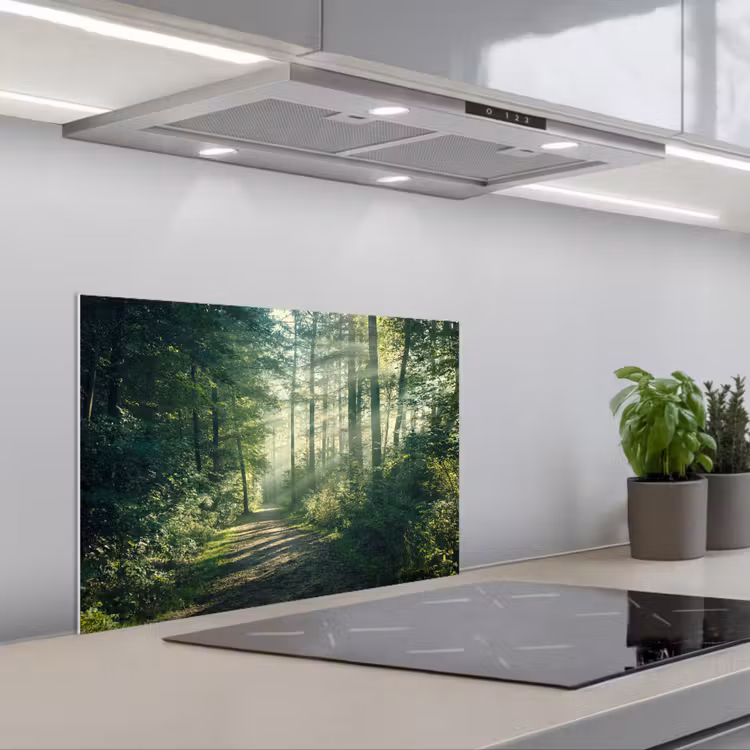 Spatscherm keuken - Bos - Pad - Zon - Bomen - Groen - Natuur — 5