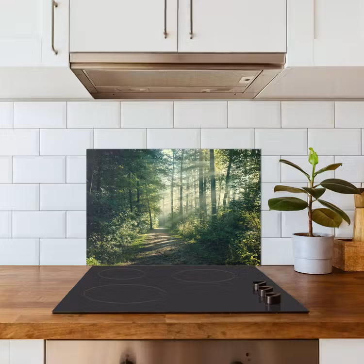 Spatscherm keuken - Bos - Pad - Zon - Bomen - Groen - Natuur — 6