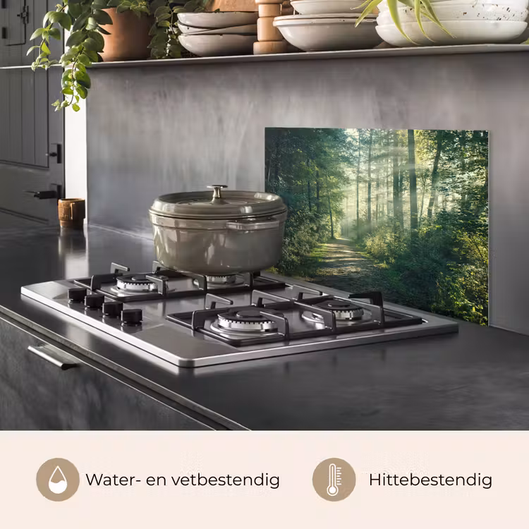 Spatscherm keuken - Bos - Pad - Zon - Bomen - Groen - Natuur — 7