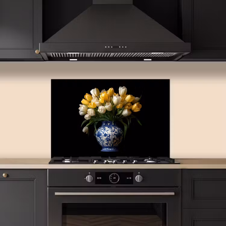Spatscherm keuken - Geel - Tulpen - Vaas - Bloemen — 2