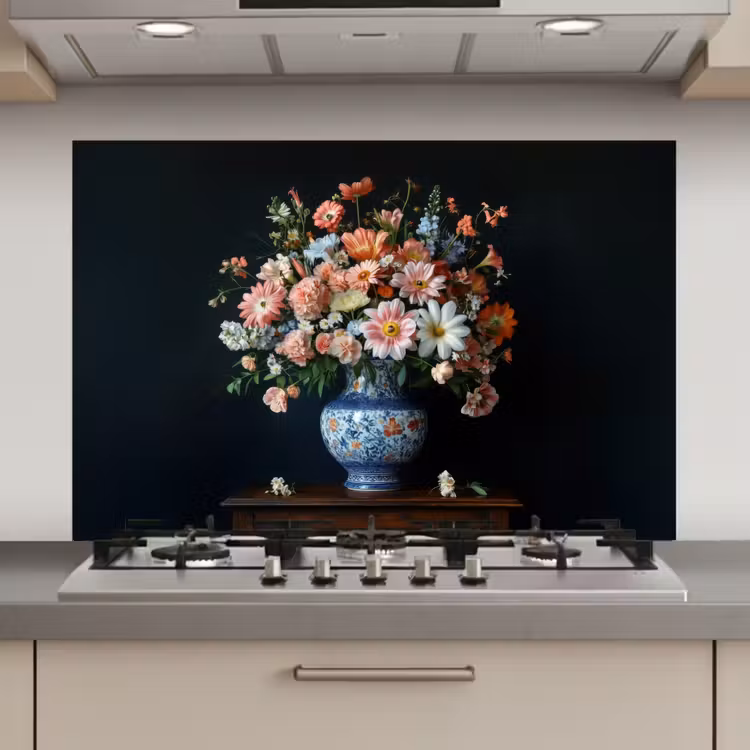 Spatscherm keuken - Hout - Vaas - Kleuren - Bloemen — 1