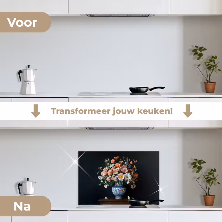 Spatscherm keuken - Hout - Vaas - Kleuren - Bloemen — 3