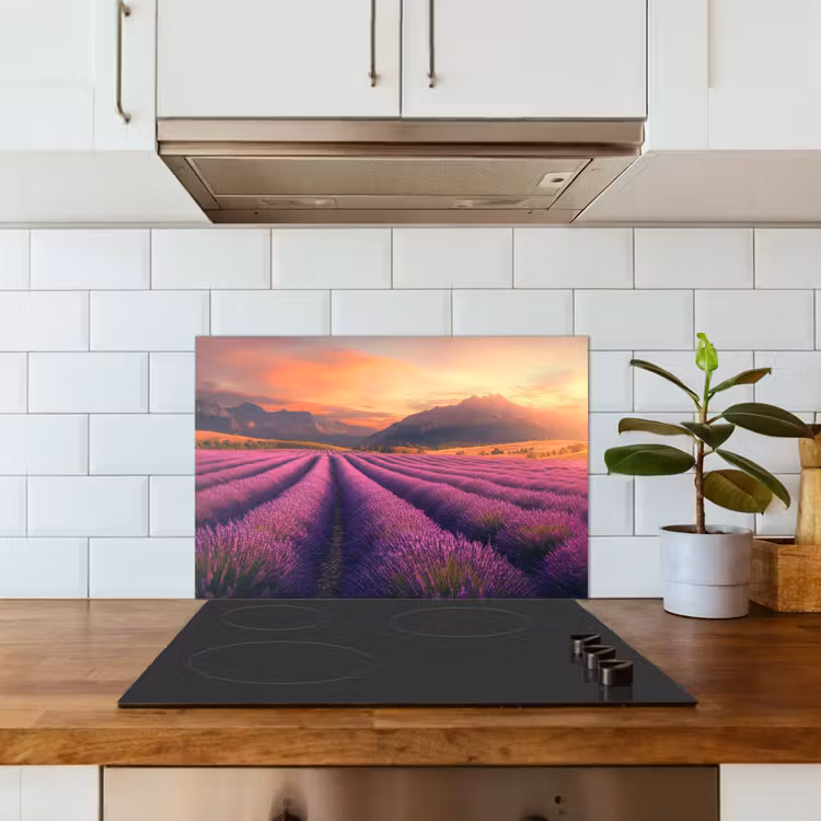 Spatscherm keuken - Lavendelveld - Zonsondergang - Paars — 6