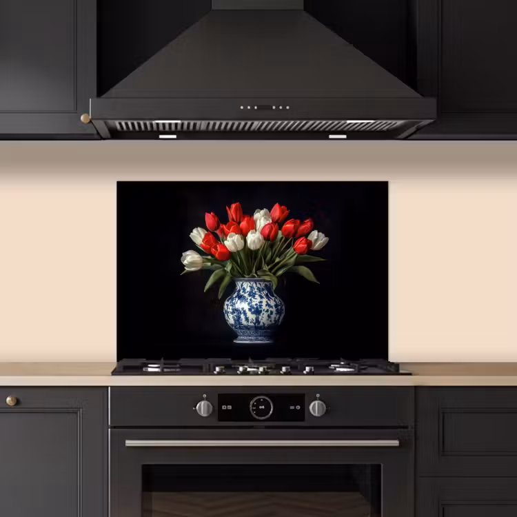 Spatscherm keuken - Rode - Bloemen - Tulpen - Vaas — 2
