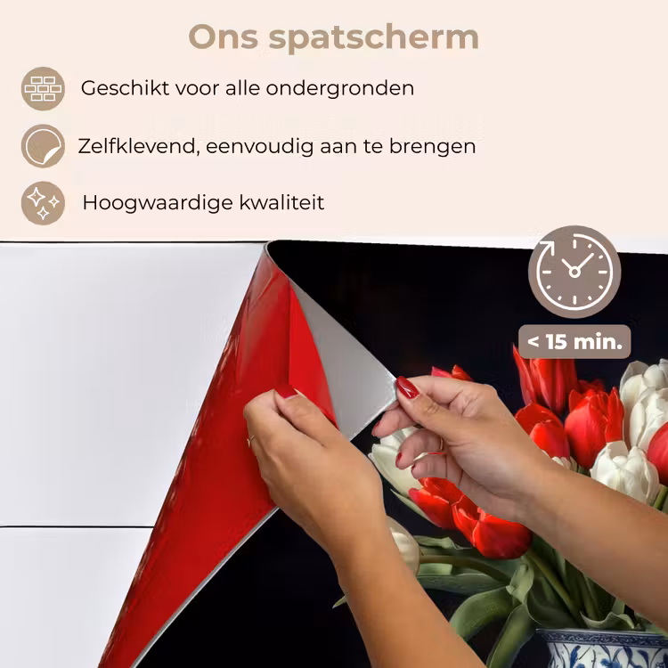 Spatscherm keuken - Rode - Bloemen - Tulpen - Vaas — 4