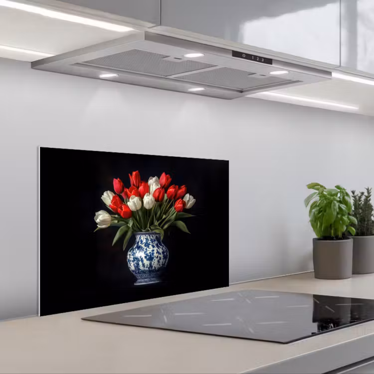Spatscherm keuken - Rode - Bloemen - Tulpen - Vaas — 5