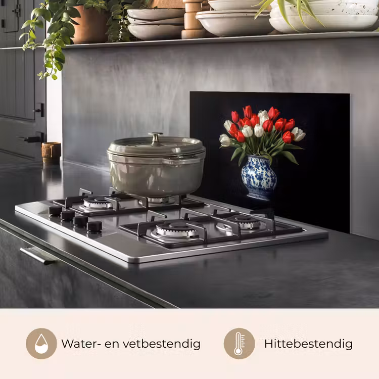 Spatscherm keuken - Rode - Bloemen - Tulpen - Vaas — 7