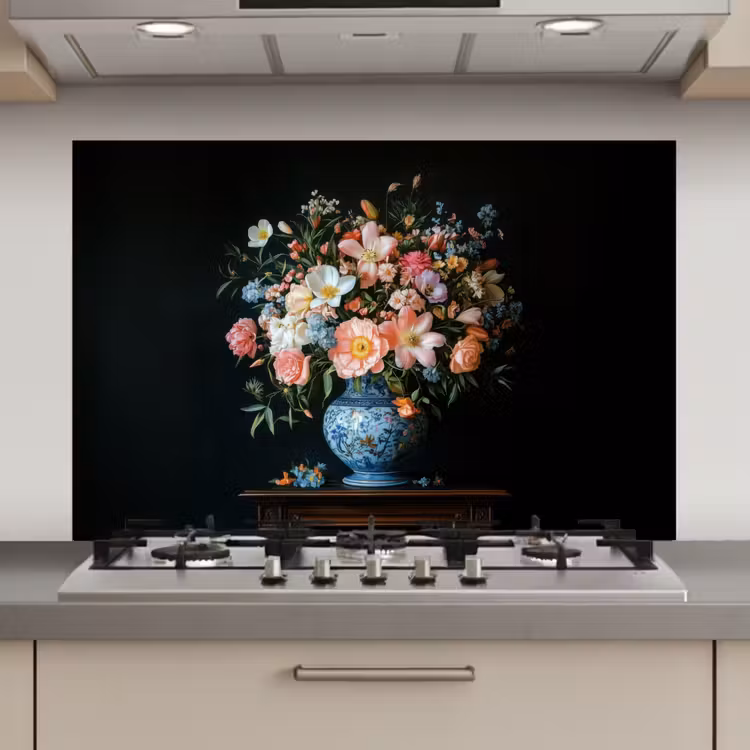Spatscherm keuken - Roze - Bloemen - Vaas - Kleuren — 1