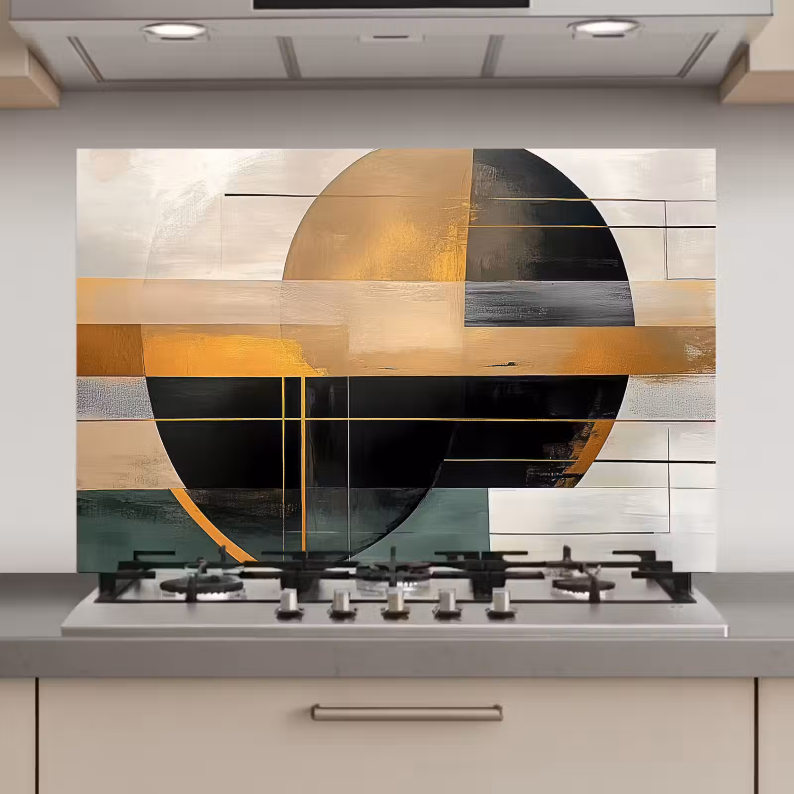 Spatscherm keuken - Abstract - Goud - Brons - Groen - Vormen - Modern — 1