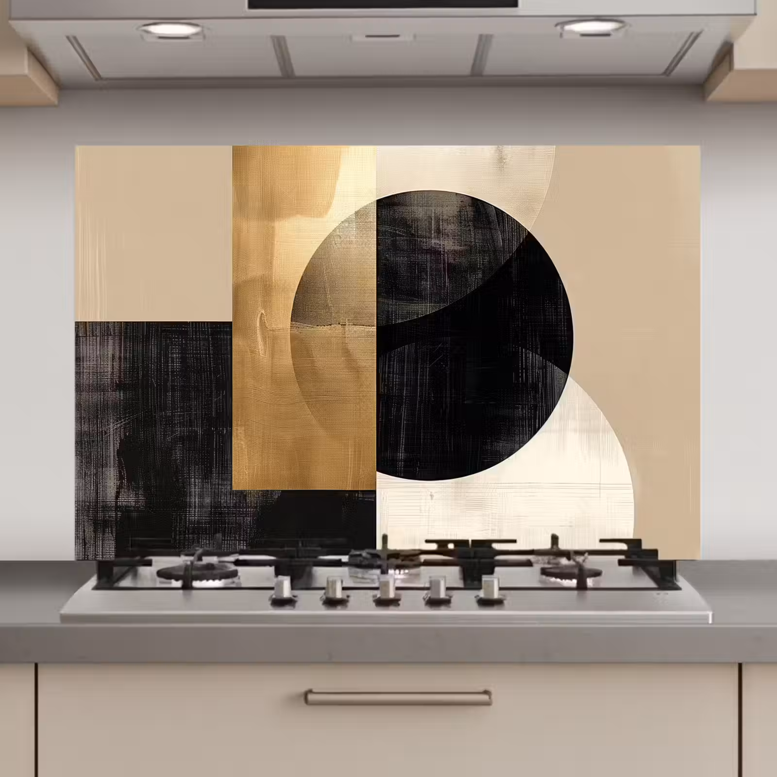 Spatscherm keuken - Abstract - Goud - Zwart - Kunst — 1