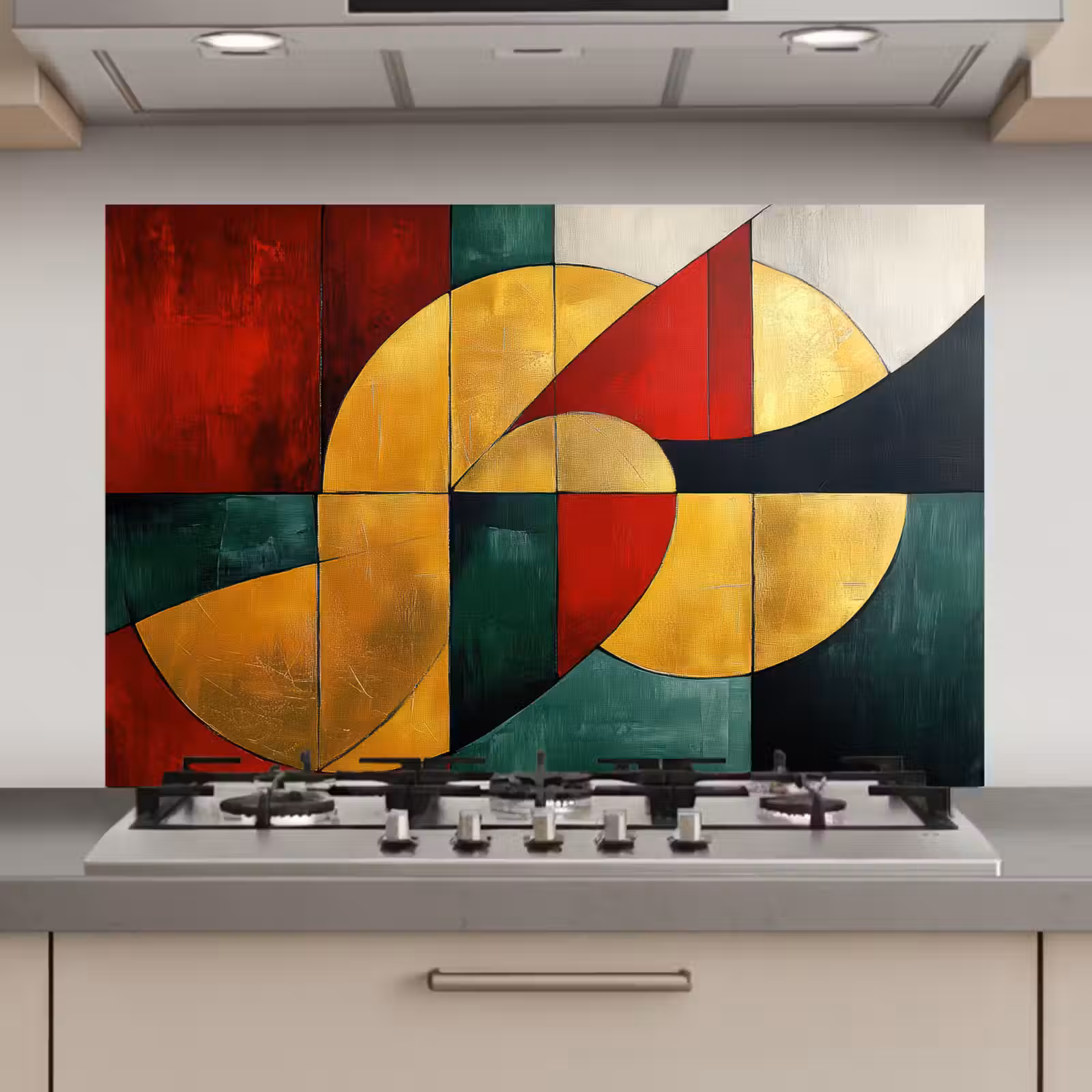 Spatscherm keuken - Abstract - Kerst - Goud - Rood - Groen — 1
