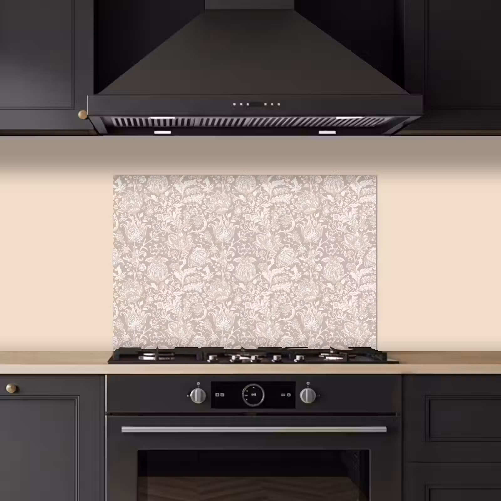 Spatscherm keuken - Bloemenprint - Grijs - Crème — 1