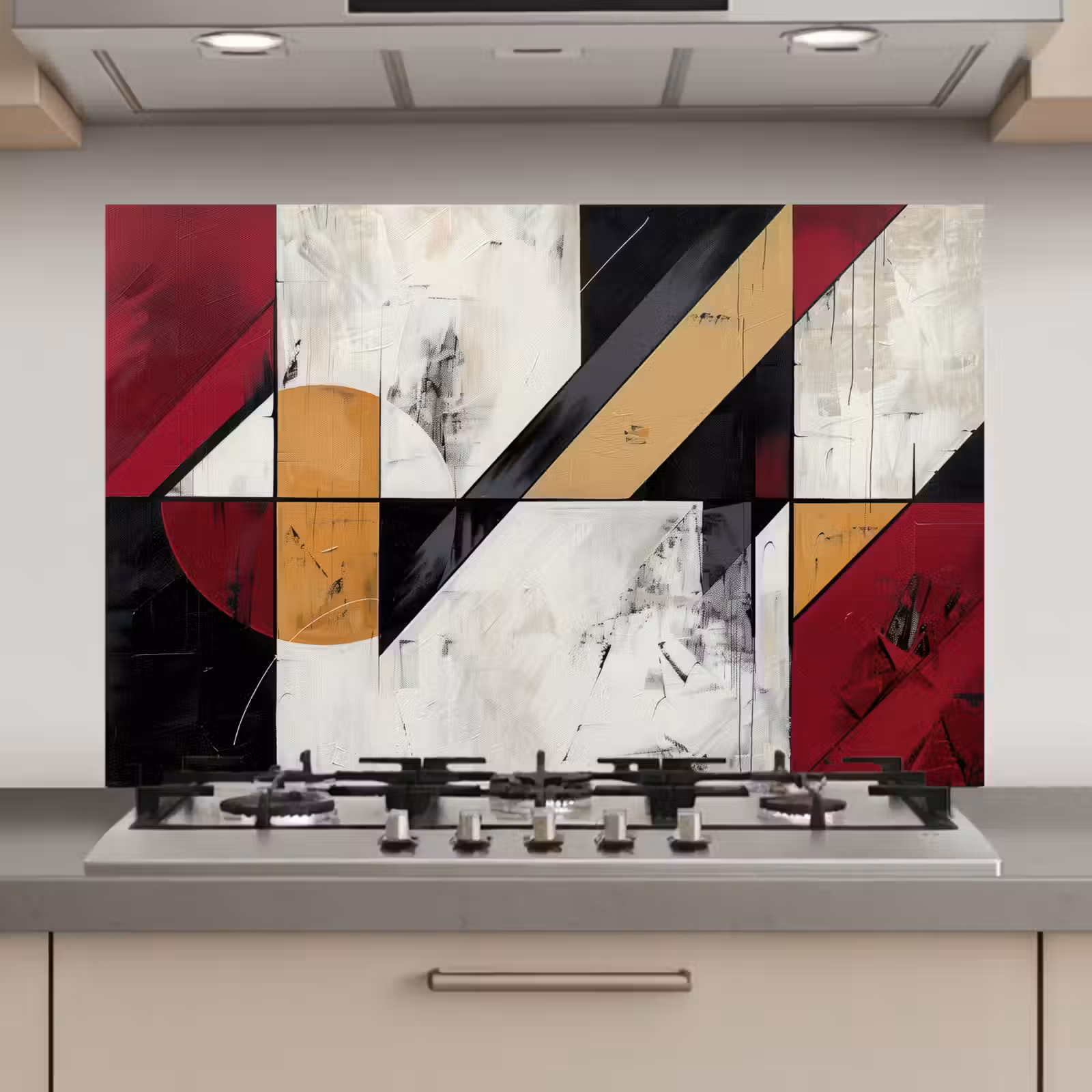 Spatscherm keuken - Modern - Abstract - Geometrisch - Rood - Industrieel — 1